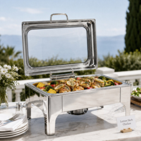 Réchaud rectangulaire 9L avec couvercle en verre, ensemble de buffet hydraulique, chauffe-plats en acier inoxydable, équipement de restauration commerciale