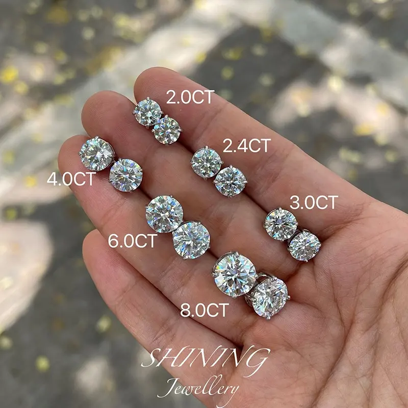 Pendientes de plata de ley 925 con diamantes de moissanita, diseño clásico, pequeños