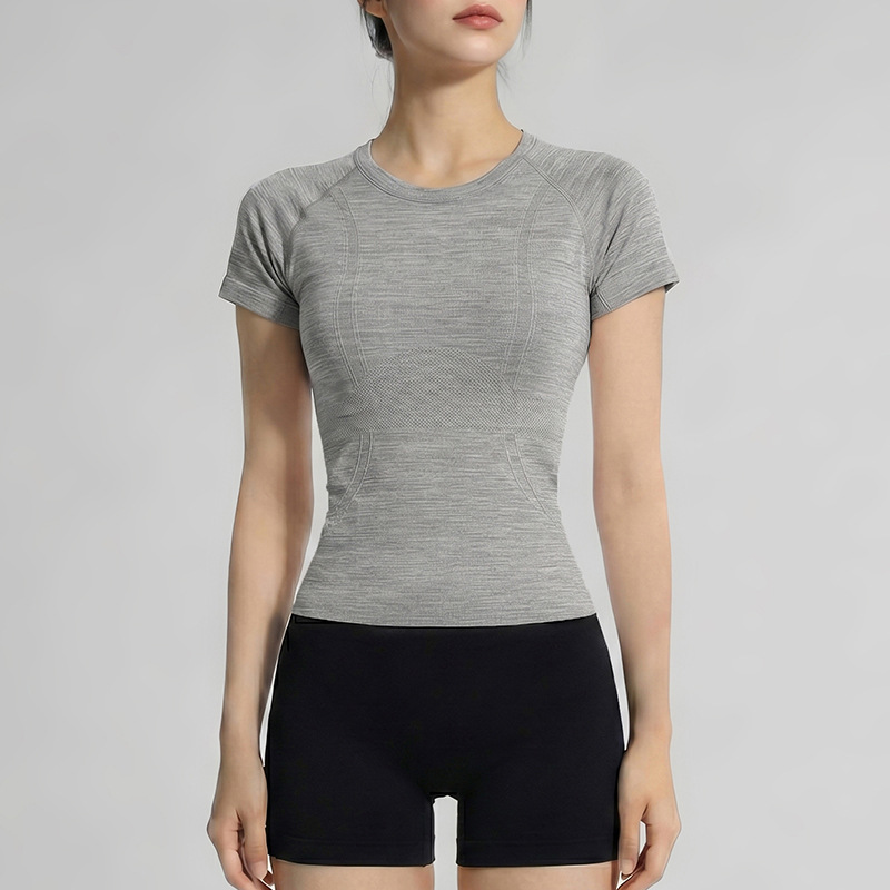Seamless Cross Border Fitness Sports Short Sleeve Yoga Wear Quick Drying Plus Size Womens Top Pilates Training Wear