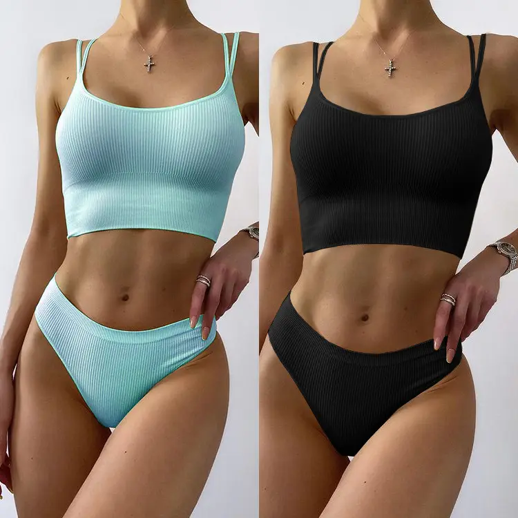 Summer New Design 2pcs Swimsuit Back Cross Top with Triangle Pants Swim Suit Beach Wear Hot Bikini