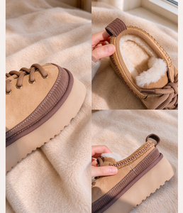 Chaussures unisexes à lacets en fourrure, plateforme, chaudes pour l'hiver, doublées de peluche, mules à enfiler, rétro, en daim, semelle épaisse, chaussures décontractées - Product Image 4