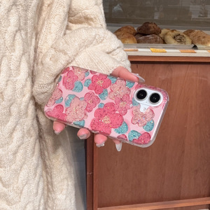 Funda de teléfono móvil de TPU con purpurina de doble capa para Apple para iPhone 16 <span class=keywords><strong>15</strong></span> Pro Max 13/14 Plus Spring Pink Flower Ins Style Phone Grip - Product Image 2