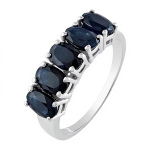 Bague en saphir bleu en argent sterling 925 plaqué rhodium, taille ovale, sertie de griffes, luxe classique, pierre précieuse pour femme - Product Image 1