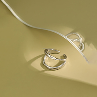 Minimaliste 925 Sterling Silver Plaqué Or Anneau Ouvert Double Couche Wave Design Bijoux pour Femmes Usage Quotidien