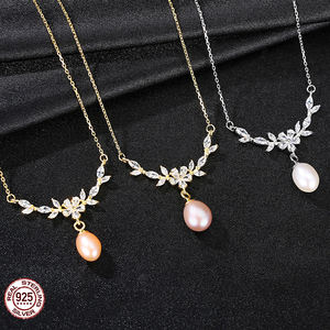 Collier pendentif en argent sterling S925 en gros, collier en perles d'eau douce serti de zircon pour femmes, best-seller - Product Image 3