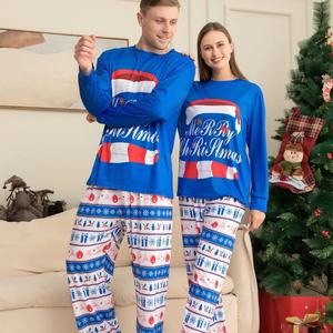 Pijamas Navideños Azules para Mujer, Pijamas de Talla Grande al por Mayor, Pijamas Familiares de Bambú, Conjuntos de Pijamas Navideños, Pijamas Navideños para Niños - Product Image 3