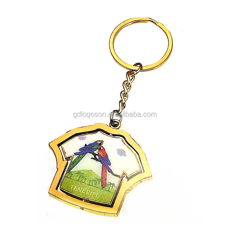 Canary Islands Souvenirs Tenerife Golden Keyrings Epoxy Coating Metal Spinner T-shirt shape Keychains