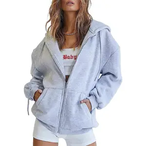 Bayan Zip Up Y2K Hoodies uzun kollu cepler ile boy Casual tişörtü polar ceket düşmek