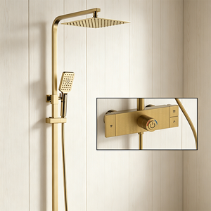 Système <span class=keywords><strong>de</strong></span> <span class=keywords><strong>douche</strong></span> WEIHAO en laiton brossé doré non revêtu, avec pommeau <span class=keywords><strong>de</strong></span> <span class=keywords><strong>douche</strong></span> carré, douchette à main et <span class=keywords><strong>barre</strong></span> coulissante réglable - Product Image 4