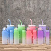 Ensemble de bouteilles d'eau de sport KZR 3-en-1 sans BPA, avec couvercle à boire directement et paille, design dégradé, pour la motivation, usage fitness, unisexe, promotionnel