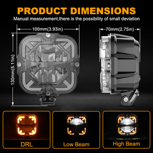 Faro Auxiliar LED de Conducción LOYO 65W Bicolor Tipo Cubo para Parachoques con Haz de Luz Puntual para Camión Todoterreno <span class=keywords><strong>4x4</strong></span> Luz de Trabajo LED de Respaldo - Product Image 2