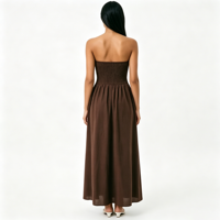 Nouvelle robe maxi estivale sexy sans bretelles, taille smockée, couleur unie