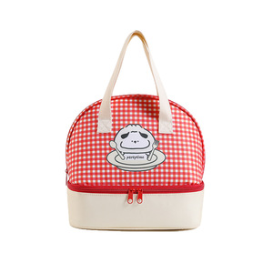 Sac à déjeuner isotherme en nylon 10L écologique avec fermeture éclair, résistant à l'eau, durable pour le bureau et l'école, bleu à carreaux - Product Image 3