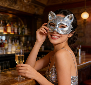 Masque de chat disco, costume mignon, masque de fête réfléchissant, masque miroir à paillettes, boule disco, Halloween, <span class=keywords><strong>carnaval</strong></span> - Product Image 2