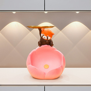 Cute Panda Lotus Resin Figurine Decorative Tray For Home Desktop Use - Product Image 1