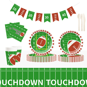 DAMAI Sports Themed Party Tableware Set with Rugby <b>Pattern</b> Includes Round <b>Paper</b> Plates Cups Napkins Serves 8 Guests - Product Image 4