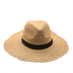 <span class=keywords><strong>Chapeau</strong></span> Fedora <span class=keywords><strong>en</strong></span> <span class=keywords><strong>raphia</strong></span> large - Bande noire élégante Protection UV Vacances d'été Plage <span class=keywords><strong>Chapeau</strong></span> de paille pour femmes - Product Image 3