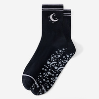 Chaussettes de yoga antidérapantes pour femmes, broderie lune et étoile, chaussettes de pilates, chaussettes de sport respirantes en coton pour la course à pied et le fitness