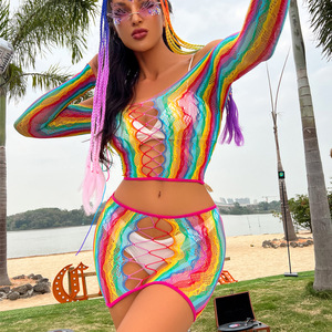 <span class=keywords><strong>Bas</strong></span> de corps 2 pièces en résille sexy pour filles <span class=keywords><strong>bas</strong></span> de corps arc-en-ciel pour femmes - Product Image 5
