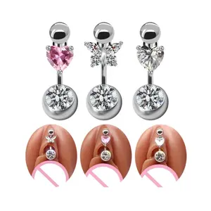 Gaby piercing de corpo para mulheres, anel de aço cirúrgico 316l, joias de body para mulheres, botão do barriga, porta, piercing de vch, barbell 14g