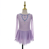 Robe de patinage artistique et de danse pour enfants et adultes, lavande, col rond, manches longues en maille, avec collier en strass au dos, pour compétition et spectacle de patinage sur glace