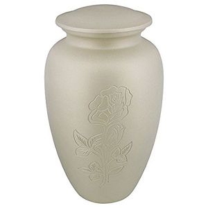 Classic Metal Urn with Rose Embossment Matte Finish Handmade Traditional Design Sympathy Occasion ashes Elegant funeral urn - Product Image 1