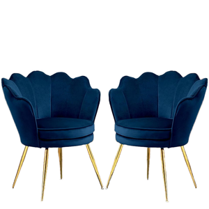 Petite chaise d'appoint fauteuils de vanité en velours pieds en métal doré style moderne du milieu du siècle chaise bleu foncé salon - Product Image 6