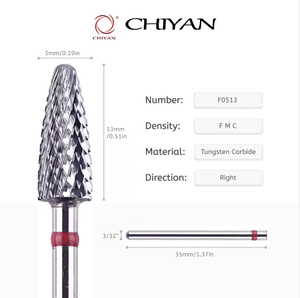 CHIYAN 3/32 "   Fraise à ongles en carbure de tungstène pour manucure électrique, élimination des bavures rotatives pour métal et plastique, pour effet œil de chat - Product Image 2