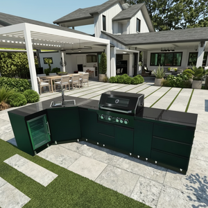 Cucina <span class=keywords><strong>da</strong></span> Esterno a L con 6 Bruciatori, Barbecue Moderno e Lussuoso, Cucina Modulare <span class=keywords><strong>da</strong></span> <span class=keywords><strong>Giardino</strong></span> con Armadietti Completi - Product Image 1