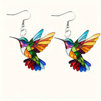 Nouveauté 2026 : Boucles d'oreilles pendantes 2D Colibri tendance pour femme, motif animal coloré, en acrylique émaillé, vente en gros, bijoux fantaisie