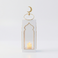 Lanterne à bougie artisanale en métal moderne 2027, forme mosquée, avec croissant de lune, pour la décoration de la maison pendant le Ramadan