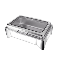 Chauffe-plat électrique rectangulaire en acier inoxydable avec couvercle visible, finition or/argent, 9L, 220-240V, pour hôtels et banquets