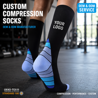 Chaussettes de compression personnalisées avec logo, hauteur genou |   Performance des rayures dégradées |   Chaussettes de soutien athlétiques pour la gym