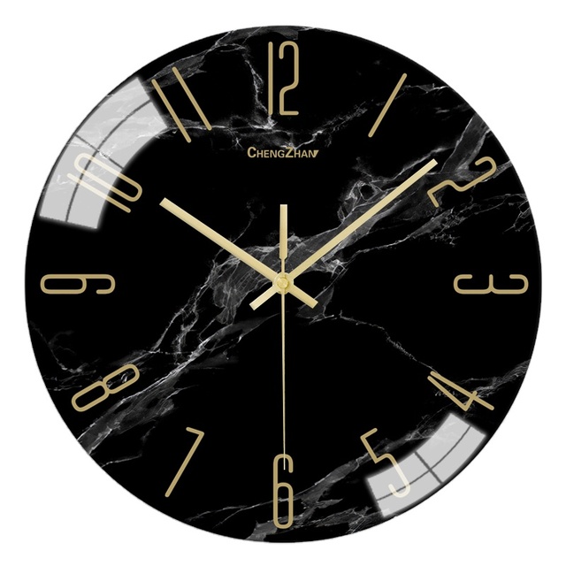 30cm Black Marble Luxury Wall Clock Custom Modern Home Decoration Quartz Glass Wall Clocks