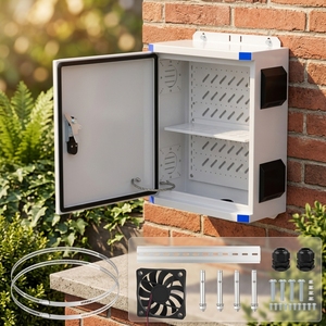 Caja de Conexiones Metálica Blanca para Exteriores de 500x400x200mm con Ventilación y Bisagras, Caja de Conexiones Impermeable al por Mayor para Iluminación Solar de Jardín - Product Image 1
