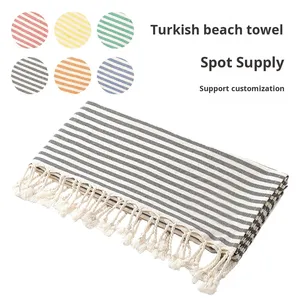 Telo Mare Turco Grande Formato con Nappe, Tinto in Filo, a Righe, in Poliestere Cotone Jacquard, Rettangolare, Personalizzabile, Estivo - Product Image 1