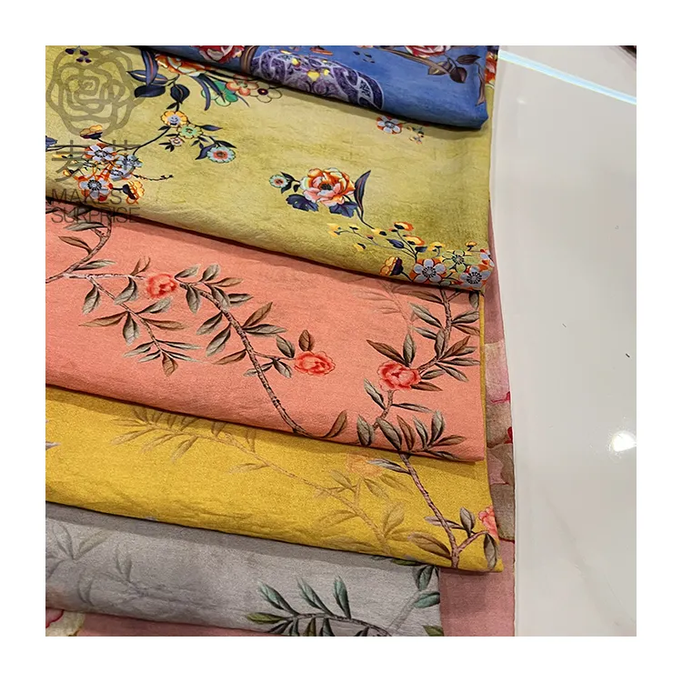 Printing Designer Fabric Gray Floral Fabric Rayon Cotton Plain Pattern For Dress Garment