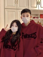 Tenue de couple rouge du Nouvel An, printemps automne, tendance rétro américaine, marque tendance, sweat-shirt à capuche ample imprimé lettres, ensemble deux pièces