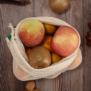 Sac en coton maillé pour produits frais, coton biologique, fermeture à cordon, bordure en coton fini, pour supermarché, fruits, légumes, shopping et stockage - Product Image 4