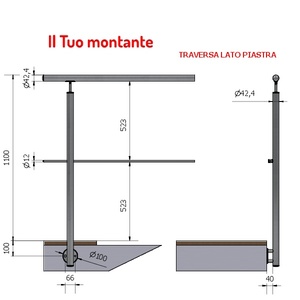 P110106R1XA4 Poutre transversale droite en acier inoxydable satiné 1 fixation latérale hauteur de la traverse interne AISI 316 pour balustrades mains courantes - Product Image 1