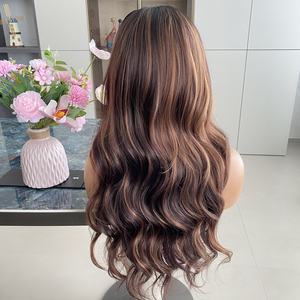Precio de Fábrica, Pelucas Sintéticas con Encaje 13x6, Color Marrón Ombre con Rubio, Pelucas Sintéticas Largas sin Pegamento de Alta Calidad para Mujer - Product Image 1