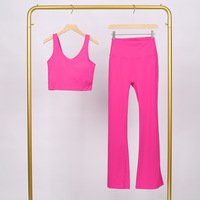 Ensemble de yoga 2 pièces pour femme, respirant, effet seconde peau, avec soutien-gorge de sport push-up à maintien renforcé et effet embellissant le dos, et pantalon évasé, tenue d'entraînement
