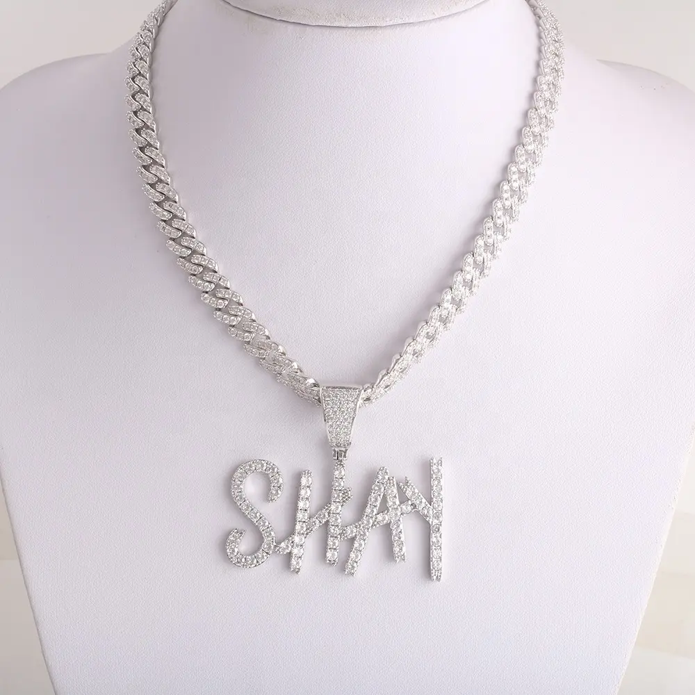 Zilveren Ijzige Miami Aangepaste Naam Iced Out Crystal Initialen Letters Hanger Kettingen Sieraden