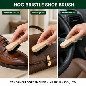 Brosse à chaussures en poils de porc naturels, manche en bois, poils noirs, brosse de nettoyage pour chaussures en cuir et daim - Product Image 6