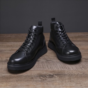 Bottes Martin de luxe pour hommes, style coréen, tendance, en cuir véritable, à plateforme, rehaussantes, bottes de travail et à lacets - Product Image 2