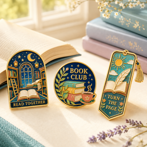 Set de Pins de Esmalte Duro Personalizados para Club de Lectura Moonlit Library, Marcador de Libros, Té, Pins Metálicos para Solapa OEM - Product Image 1