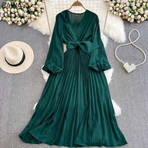 Nuevos Vestidos Elegantes Plisados Retro con Mangas Largas Tipo Linterna, Cintura Alta, Corte en A, Estilo Celebridad, Ropa Versátil para Mujer - Product Image 1