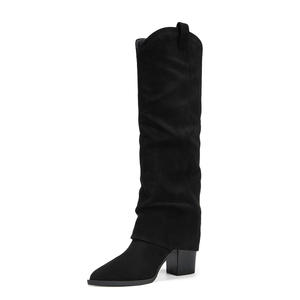 <span class=keywords><strong>Botas</strong></span> occidentales de gamuza marrón hasta la rodilla con punta en pico para <span class=keywords><strong>mujer</strong></span>, tacón grueso, moda Otoño Invierno, aumento de altura, plataforma cómoda - Product Image 5