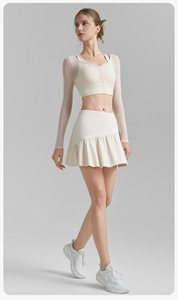 Aoyema pakaian olahraga wanita atasan Crop lengan panjang Golf seksi baru dengan Bra bangunan pakaian harian luar ruangan set rok tenis 2 potong - Product Image 4