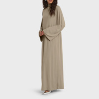 Nouvelle Robe Jersey Design Personnalisé 2026, Robe Musulmane Mi-Col Roulé, Abaya Longue Couleur Unie pour l'Aïd al-Fitr